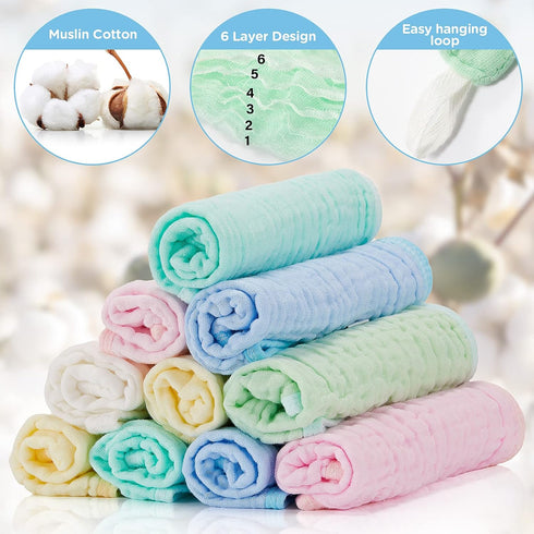 10 Pack Baby Muslin Burp Cloths Large 20" by 10" Cotton Absorbent Washcloths Burp Cloths for Baby Burping Cloth Diapers Bibs for Baby Registry as ...
