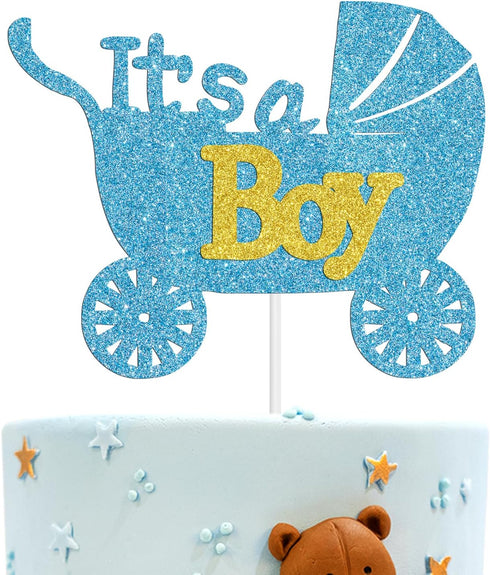 Blue Glitter It's a Boy Cake Topper for Baby Shower, Baby Boy 1st 2nd 3rd Birthday Party Sign, Wild one Decor, Gender Reveal Party Decoration Supp...