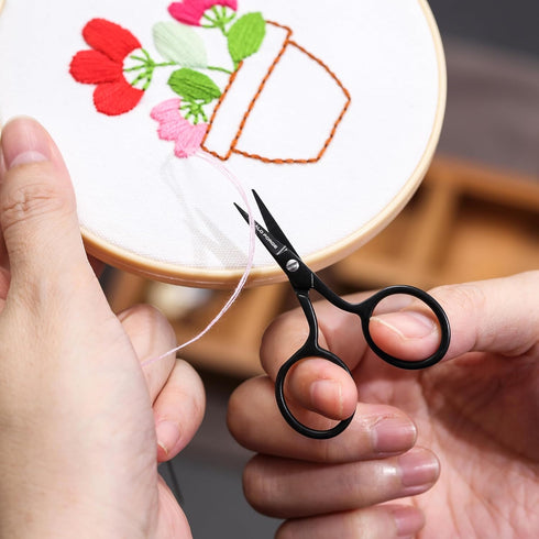 Small Embroidery Scissors: Black Forged Stainless Steel Sharp Straight Pointed Tip Shears Precision Snips Detail Thread Yarn for Sewing Cross Stit...