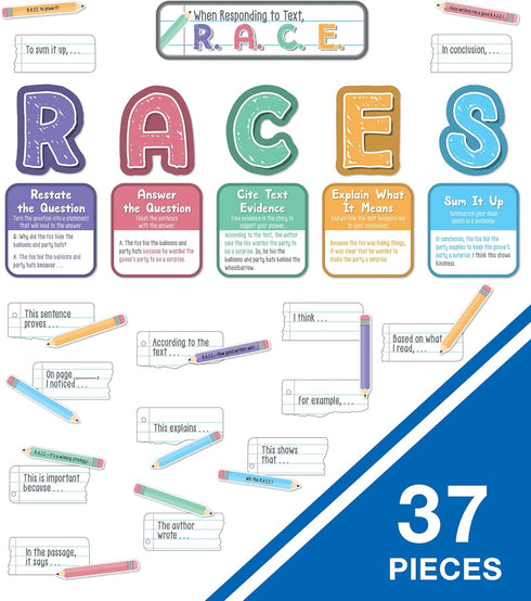 Carson Dellosa 37-Piece R.A.C.E. Writing Strategy Bulletin Board Sets for Classrooms, Alphabet Letters, Sentence Starters, Informational Charts, P...
