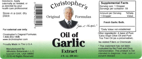 Christopher's Original Formulas Oil of Garlic Extract 2 Ounces - Pack of 1 - Premium Herbal Supplement - Cold-Pressed & Pure Liquid Garlic Oil | V...