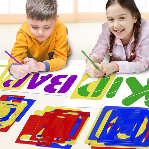 Karty Alphabet Letter Stencil Set for Kids and Adults - Painting, Lettering and Drawing Templates - Large Plastic ABC Stencils for Protest Posters...