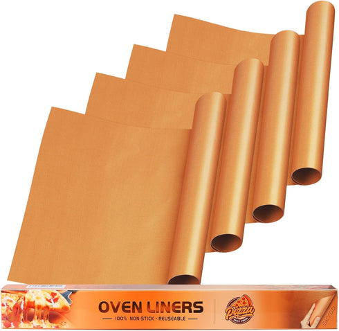 4 Pack Large Copper Oven Liners for Bottom of Oven BPA and PFOA Free, 16x24 Inch Thick Heavy Duty Non Stick Teflon Oven Mats for Electric, Gas, To...