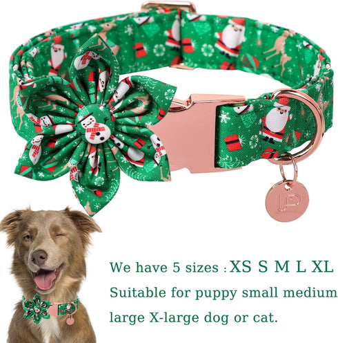 Christmas Dog Collar with Flower, Christmas Flower Collar for Puppy Girl Boy Dog or Cat, Comfortable Dog Collar Flower with Durable Metal Buckle, ...