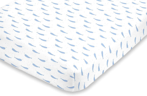 NoJo Super Soft Blue and White Watercolor Narwhal Fitted Mini Crib Sheet...