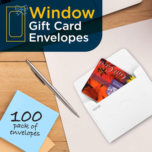 Guardian Gift Card Envelopes with Clear Window, Pack of 100 Blank Small Envelopes for Gift Cards, Business Cards, Key Cards, and More, 2 ½ Inches ...