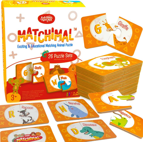 Matchimal 26 Pair Animal Matching Alphabet Memory Game for Toddlers, Preschool, Kindergarten and Home Activities. Educational Toy & Learning Puzzl...