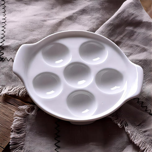 Bamboo's Grocery LoKii 6 Holes 2 Pack Ceramic Escargot Dish, Ceramic Snail Dish with Handles, Escargot Dish Diet Plates, White, 6 Inches...