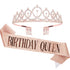 CAVETEE Birthday Crown and Sash for Women - Rose Gold Rhinestone Tiara Set and Sash for Decorations...