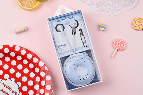 QearFun Donut Earbuds for Kids, Cute Earbud & in-Ear Headphones Wired Gift for School Girls and Boys with Microphone and Lovely Earphones Storage ...