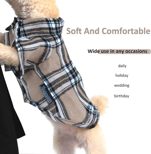 Soft Casual Dog Plaid Shirt,Gentle Dog Western Shirt Pet Clothes, Dog Cotton Shirt with Bow Tie for Wedding,Christmas Costumes (Large, Dark Khaki)...