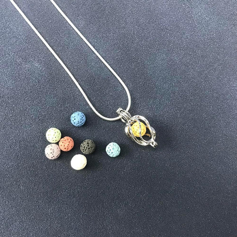 Essential Oil Diffuser Necklace Twisted Ball Aromatherapy Locket Pendant with 8 Lava Stone Balls 0.24'...