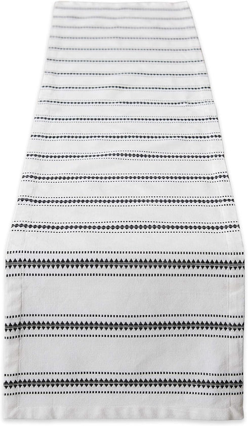 DII Zig Dobby Tabletop Collection, White Cotton Background with Embellished Stripe, Table Runner, 14x108, Black...