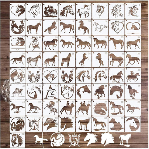 65 Pieces Horse Stencils for Painting on Wood, Horse Head Template Reusable Horse Drawing Animal Painting Stencil for DIY Crafts Scrapbooks Wood H...