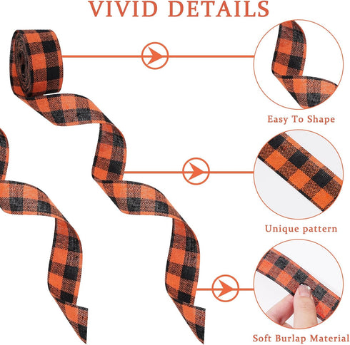 Whaline 10 Rolls 50 Yards Plaid Burlap Ribbon Rolls 1 Inch Fall Wrapping Ribbon Thanksgiving Ribbon Autumn Decorative Ribbon for Autumn Harvest Th...