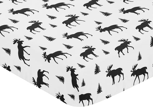 Black and White Woodland Moose Baby or Toddler Fitted Crib Sheet for Rustic Patch Collection by Sweet Jojo Designs...
