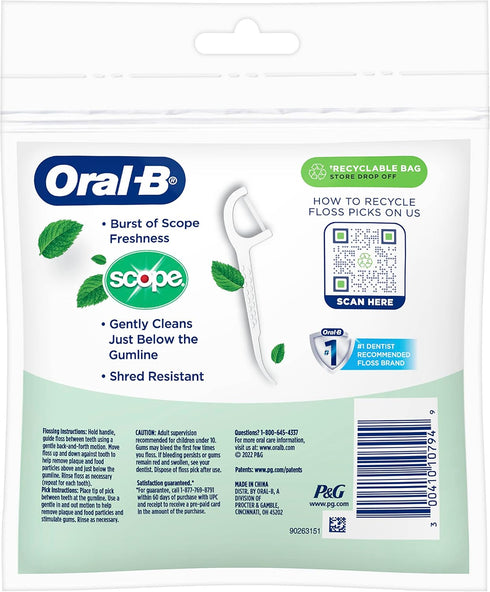 Oral-B Burst of Scope Dental Floss Picks, Fresh Mint, 75 Count Each, Pack of 6 (450 Count Total)...