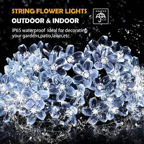 Outdoor Solar Flower String Lights Waterproof 50 LED Fairy Light Decorations for Christmas Tree Garden Patio Fence Yard Spring (Cool White)...