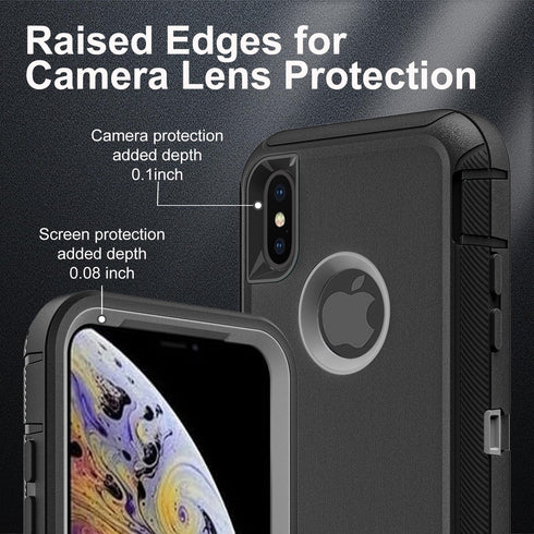 for iPhone Xs Max Case, Military Grade 3 in 1 Heavy Duty Shockproof/Drop Proof/Dust Proof Case with 2Pcs Tempered Glass Screen Protector (Black/Gr...