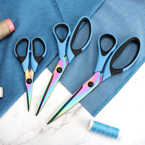 Craft Scissors Set of 3 Pack, All Purpose Sharp Titanium Blades Shears, Rubber Soft Grip Handle, Multipurpose Fabric Scissors Tool Set Great for O...