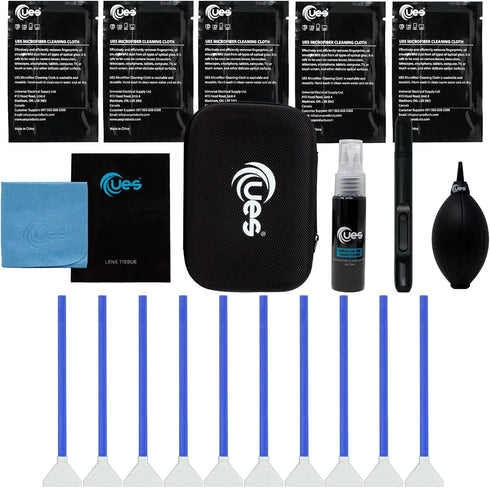 UES DSLR Camera Sensor and Lens Cleaning Travel Kit: Full-Frame Sensor Cleaning Swab, Cleaner, Air Blower, Microfiber Cloth, Lens Cleaning Pen, Le...