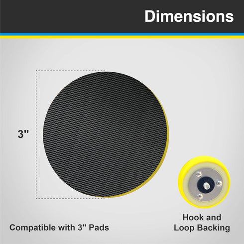 Lake Country Dual-Action 3” Backing Plate - Flexible Polishing Pad Plate w/Smooth Finish - Hook and Loop Pad Fastener - Black & Yellow Polisher Ba...