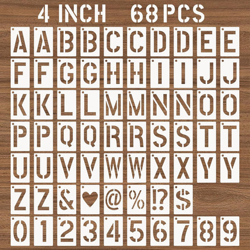 4 Inch Letter and Number Stencils, 68 Pcs Reusable Plastic Alphabet Spray Paint Stencils for Painting on Wood, Wall, Fabric, Rock, Signage, Door P...