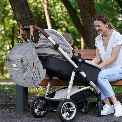 Leather Stroller Hooks for Diaper Bag and Stroller Organizer - RUVALINO® Stroller Strap with Large Carabiner Clip for Bags - Accessories for Wheel...
