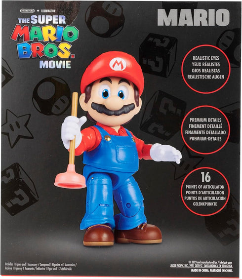 THE SUPER MARIO BROS. MOVIE - 5 Inch Action Figures Series 1 – Mario Figure with Plunger Accessory...