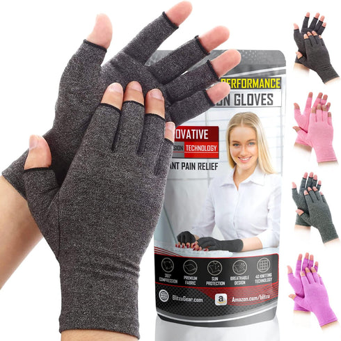 BLITZU Raynauds Gloves Fingerless Gloves for Men Compression Gloves for Arthritis Hand Brace for Arthritis Pain and Support Carpel Tunnel Relieve ...