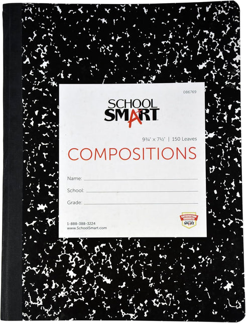 School Smart Hard Cover Ruled Composition Book, 150 Sheets, 9-3/4 x 7-1/2 Inches - 086769...
