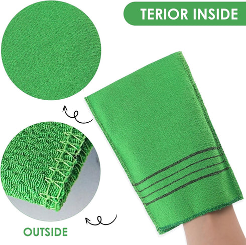4PCS Exfoliating Body Scrubber, Korean Asian Exfoliating Bath Washcloths Mitt Viscose Rayon Towel Glove Bath Sponge for Dead Skin (2Green+2Red)...