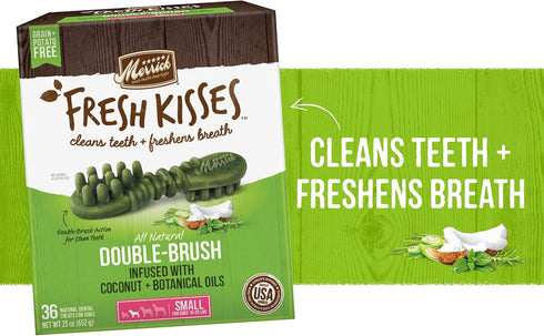 Merrick Fresh Kisses Natural Dental Chews Infused With Coconut And Botanical Oils For Small Dogs 15-25 Lbs - 9 ct. Bag...