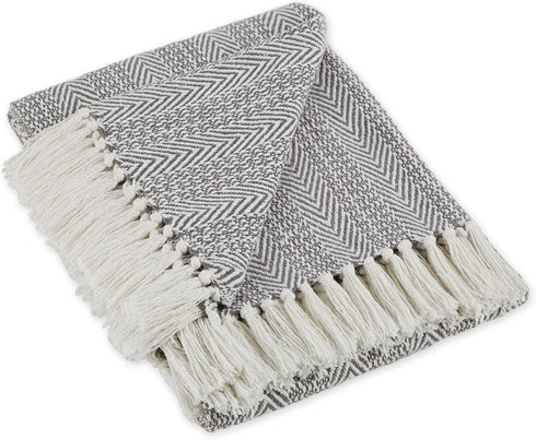 DII Herringbone Striped Collection Cotton Throw Blanket, 50x60, Gray...