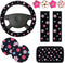 10 Pcs Embroidery Cute Flower Car Accessories Set Floral Steering Wheel Cover Car Air Vent Clips Center Console Armrest Cushion Car Cup Mats Seat ...