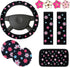 10 Pcs Embroidery Cute Flower Car Accessories Set Floral Steering Wheel Cover Car Air Vent Clips Center Console Armrest Cushion Car Cup Mats Seat ...
