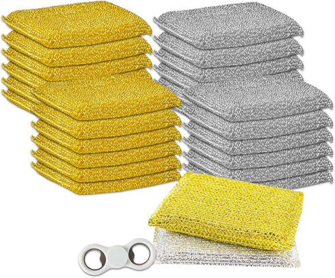 Gold and Silver Kitchen Sponge Scrubber Set - 24 Pack Heavy Duty Non-Scratch Metallic Scrubbers for Sink, Pot, Dish Washing Bundle | All-Purpose S...