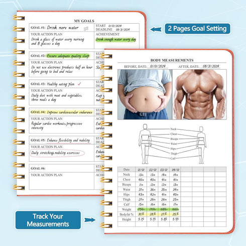 Fitness Journal-Workout Journal for Women & Men, Hard Cover Leather Fitness Planner, Workout Log Book With Gym Goals, Calendar, Progress Tracker, ...