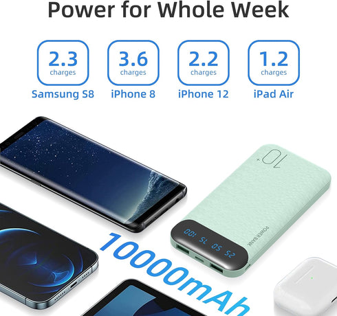 Power Bank 10000mAh Mobile Phone Portable Charger External Battery Pack with 2 USB 2.4 A Outputs and USB C Input Compatible with Huawei iPhone 12 ...