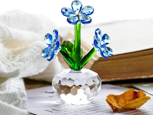 QFkris Forget-Me-Not Crystal Flower Figurines, Crystal Blue Flowers Figurine Table Collectible Ornament Home Decoration Souvenir Gifts...