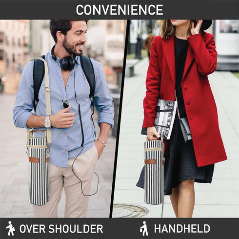 opux Wine Bag Single Bottle Carrier Tote, Insulated Wine Cooler Bag for Travel Picnic Beach with Shoulder Strap, Thermal One Bottle Holder Carryin...