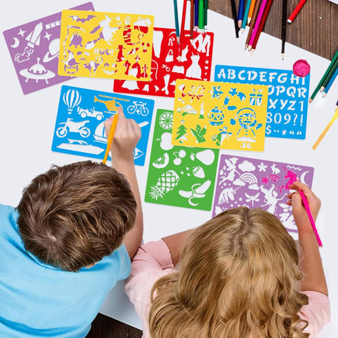 Stencil Drawing Kit for Kids, 25 Pcs Plastic Drawing Stencils with 400+ Shapes, Great Birthday Gift for Boy Girl...