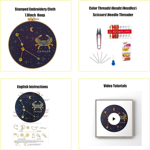 mozhijing constellation Embroidery Kit for Adults with Stamped Pattern, Round Beads for Embroidery DIY Crafting,Cross Stitch Beginner Kits with Fr...
