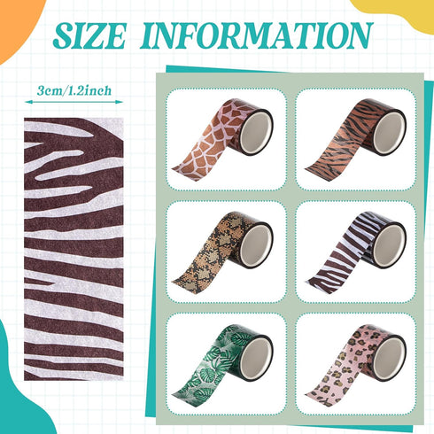 Lewtemi 12 Rolls Wild Animal Print Washi Tape Giraffe Leopard Masking Tape Washi Tape Stickers Adhesive Wrapping Tape Decorative Paper Tape for DI...