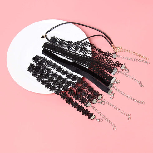 6 PCS Necklaces Black Velvet Choker Set Classic Gothic Tattoo Lace Chokers...