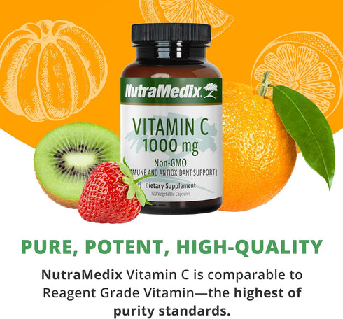 NutraMedix Vitamin C 1000mg - Antioxidants Supplement for Immune Support & Heart Health - Vitamin C from Ascorbic Acid - Vegan, Non-GMO (120 Veget...