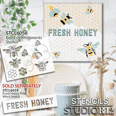 Bee Embellishments Stencil by StudioR12 | Craft DIY Spring Home Decor | Paint Wood Sign | Reusable Mylar Template | Select Size (13.5 inches x 9.7...
