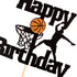 Unimall Basketball Happy Birthday Cake Topper Basketball Scene Themed Cake Fruit Picks for Man Boys Father Birthday Event Party Supply Black Glitt...