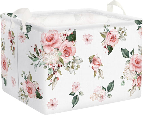 Clastyle Rectangle Rose Floral Baby Girl Gift Basket Outdoor Towel Storage Pool Toy Beach Blanket Basket Pink Flower Shelf Basket for Clothes Toy ...