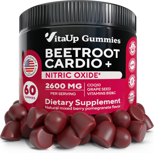 Beet Root Gummies - Cardio Beet Gummies 2600mg - Nitric Oxide Gummies with Beet Root, Grape Seed Extract, Coq10, Vitamin C & B12 - Beet Chews for ...